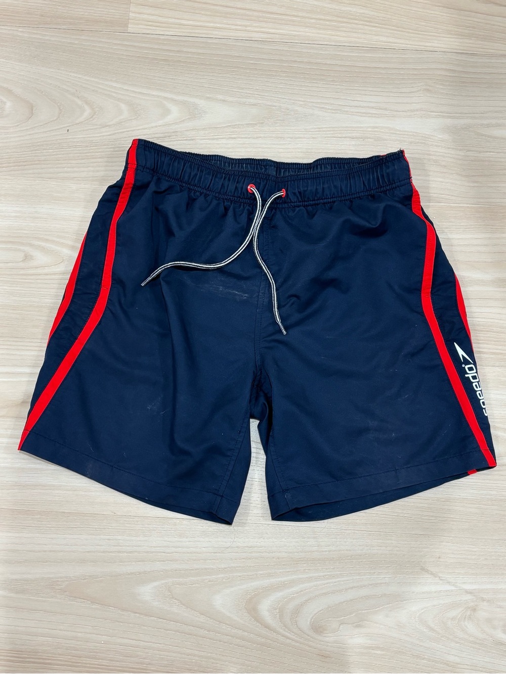 Mens Medium Vintage Speedo Swim Shorts Trunks Blue Red Color Blocked Lined